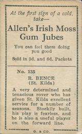 1933 Allen's League Footballers #135 Roy Bence Back